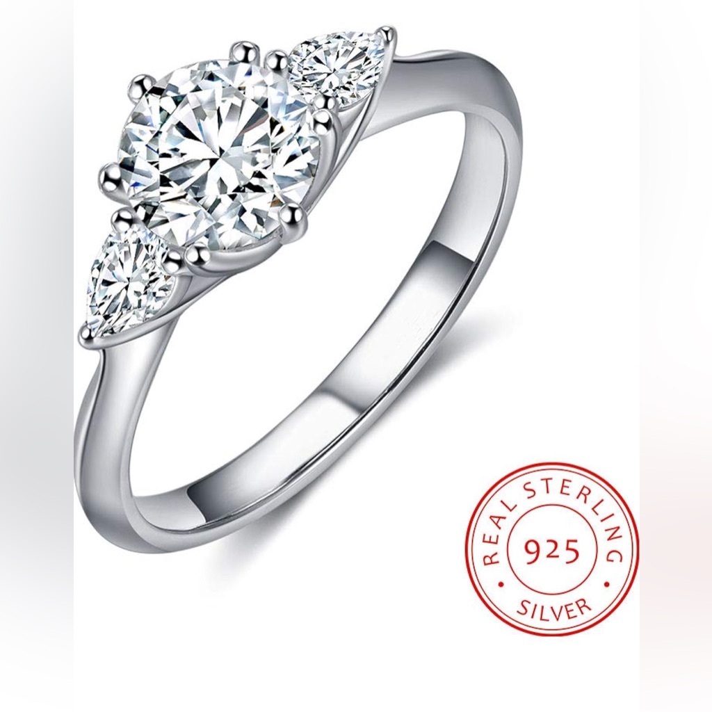 New Lorajewel 925 Sterling Silver 3-Stone Moissanite Ring 1 Ct